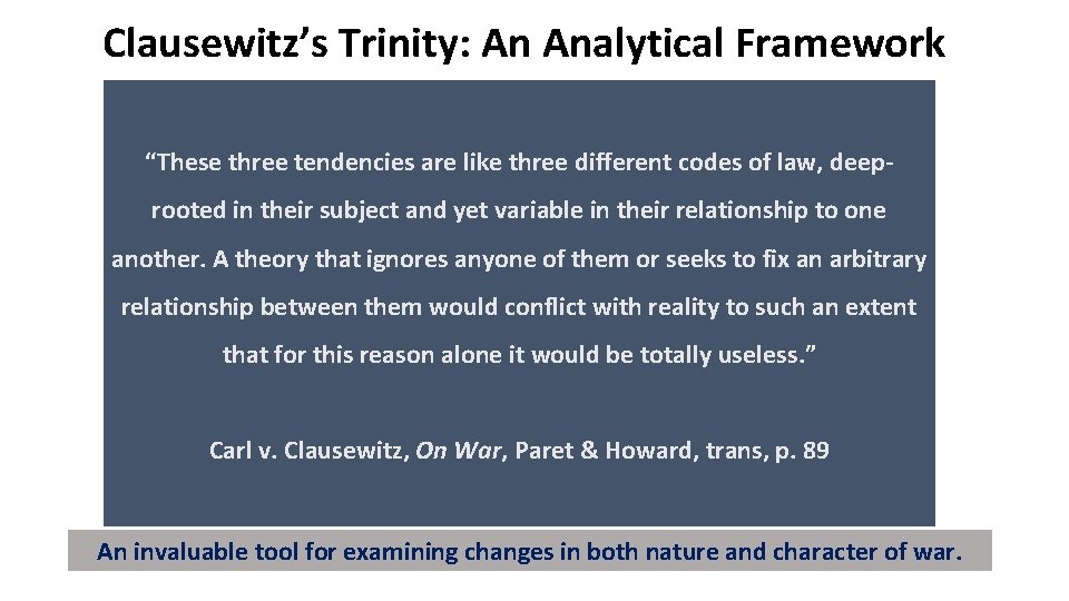 Clausewitz’s Trinity: An Analytical Framework Government Po ma cy Reason/ Politics “These three tendencies