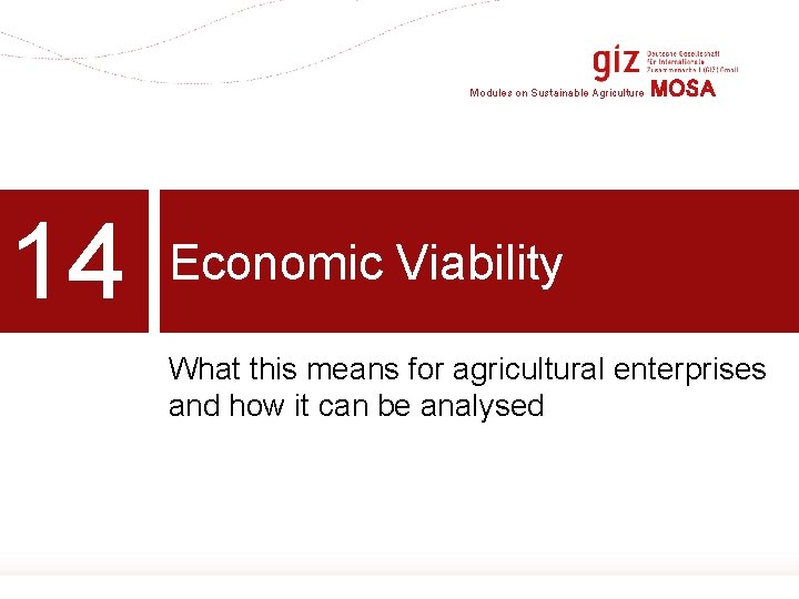 Modules on Sustainable Agriculture 14 MOSA Economic Viability What this means for agricultural enterprises
