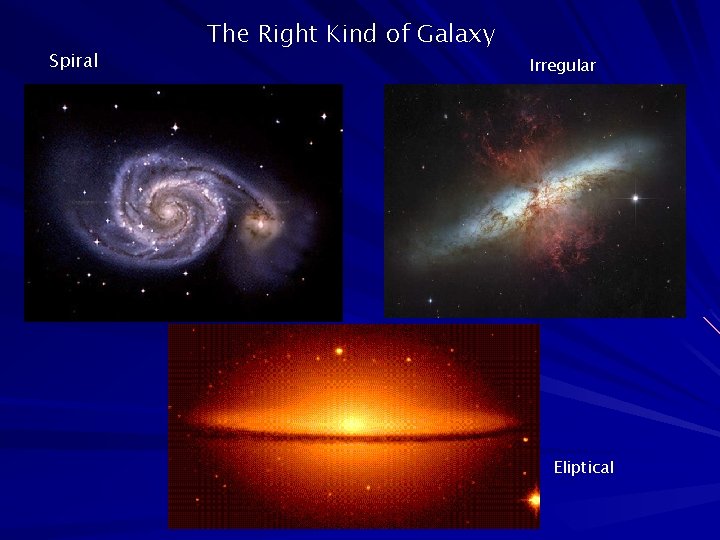 Spiral The Right Kind of Galaxy Irregular Eliptical 
