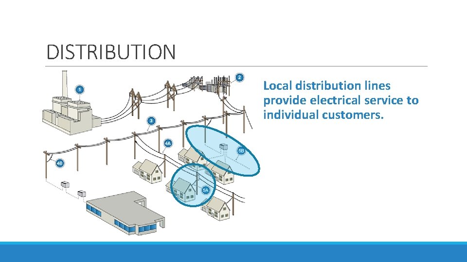 DISTRIBUTION Local distribution lines provide electrical service to individual customers. 