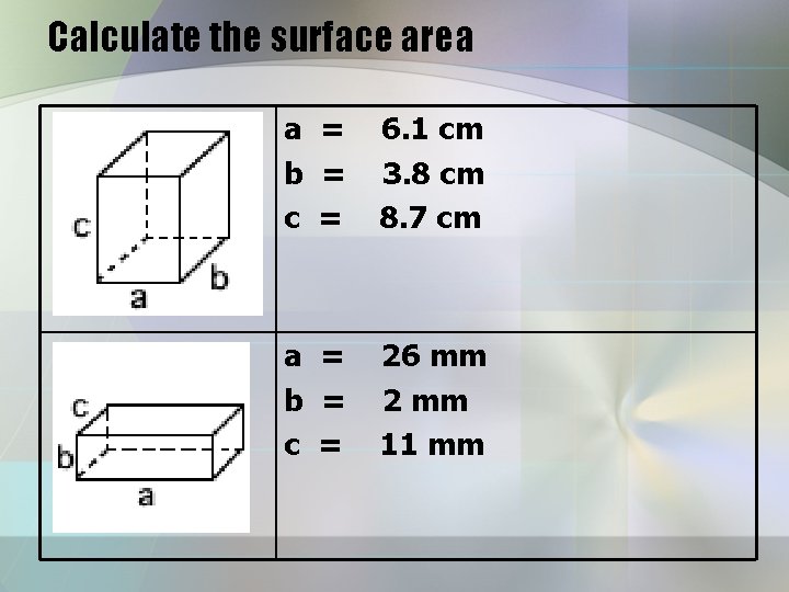 Calculate the surface area a = 6. 1 cm b = 3. 8 cm Calculate the surface area a = 6. 1 cm b = 3. 8 cm