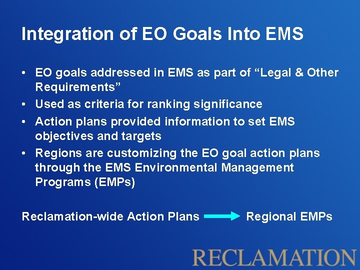 Integration of EO Goals Into EMS • EO goals addressed in EMS as part Integration of EO Goals Into EMS • EO goals addressed in EMS as part