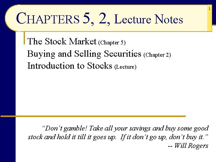 CHAPTERS 5 2 Lecture Notes The Stock Market