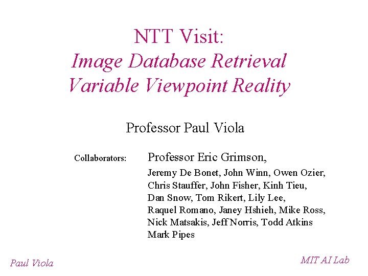 View Point Reality NTT Visit Image Database Retrieval Variable Viewpoint Reality