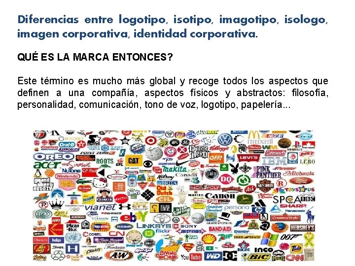 Diferencias entre logotipo, isotipo, imagotipo, isologo, imagen corporativa, identidad corporativa. QUÉ ES LA MARCA Diferencias entre logotipo, isotipo, imagotipo, isologo, imagen corporativa, identidad corporativa. QUÉ ES LA MARCA