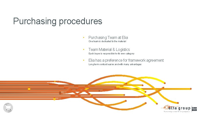 Purchasing procedures • Purchasing Team at Elia One team is dedicated to the material