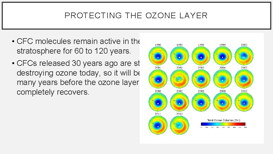 PROTECTING THE OZONE LAYER • CFC molecules remain active in the stratosphere for 60