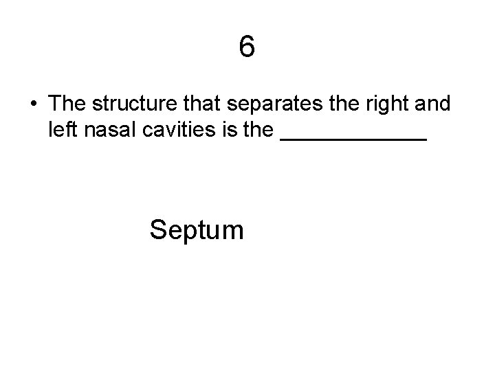 6 • The structure that separates the right and left nasal cavities is the