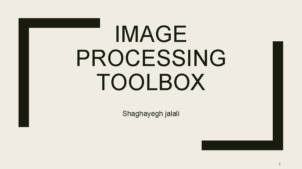 IMAGE PROCESSING TOOLBOX Shaghayegh jalali 1 