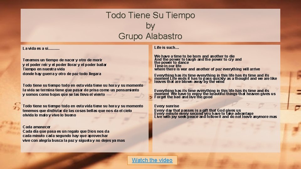 Todo Tiene Su Tiempo by Grupo Alabastro Life is such… La vida es a