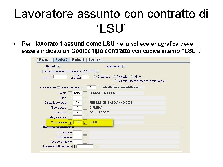 Lavoratore assunto contratto di ‘LSU’ • Per i lavoratori assunti come LSU nella scheda