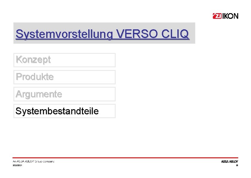 Systemvorstellung VERSO CLIQ Konzept Produkte Argumente Systembestandteile 2/22/2021 38 