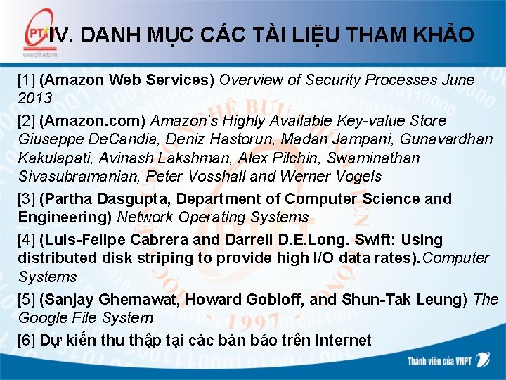 IV. DANH MỤC CÁC TÀI LIỆU THAM KHẢO [1] (Amazon Web Services) Overview of