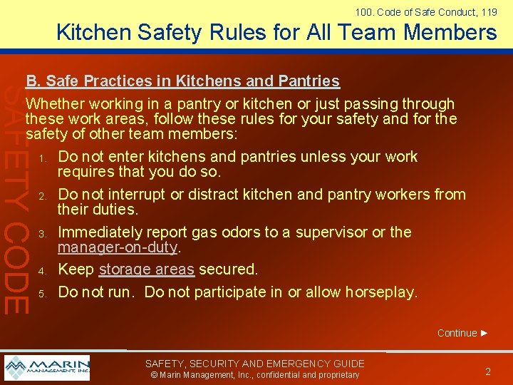 100. Code of Safe Conduct, 119 Kitchen Safety Rules for All Team Members SAFETY