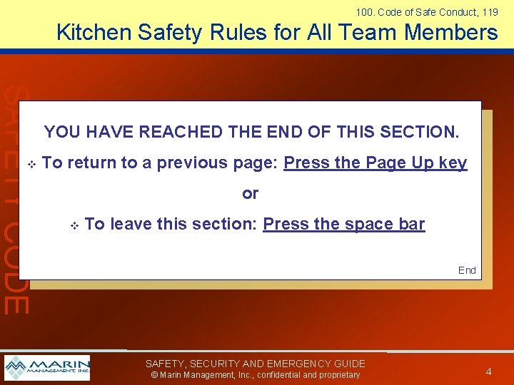 100. Code of Safe Conduct, 119 Kitchen Safety Rules for All Team Members SAFETY