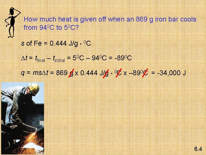 How much heat is given off when an 869 g iron bar cools from