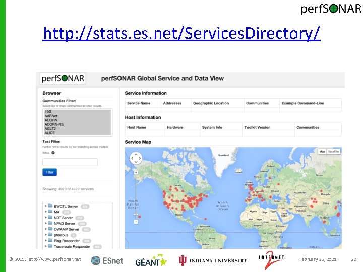 http: //stats. es. net/Services. Directory/ © 2015, http: //www. perfsonar. net February 22, 2021