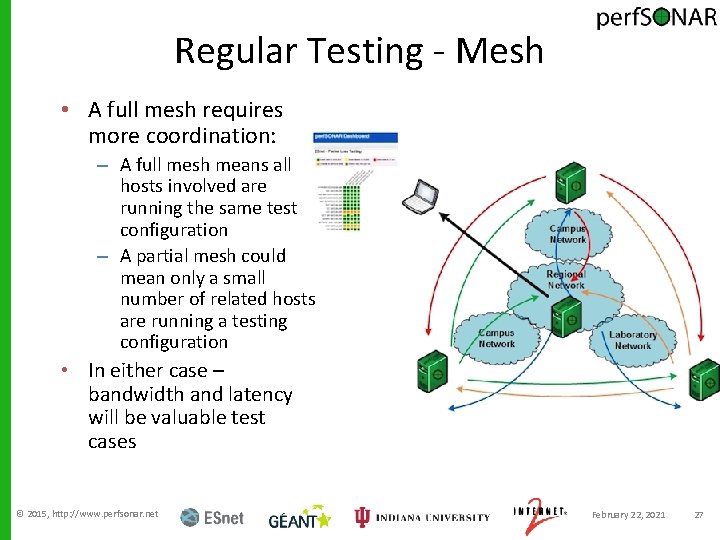 Regular Testing - Mesh • A full mesh requires more coordination: – A full