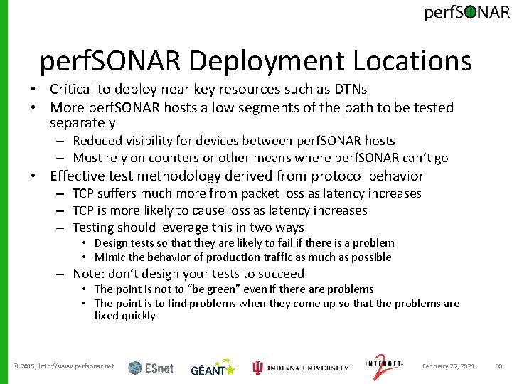 perf. SONAR Deployment Locations • Critical to deploy near key resources such as DTNs