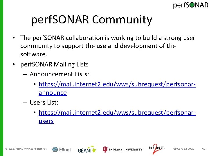 perf. SONAR Community • The perf. SONAR collaboration is working to build a strong