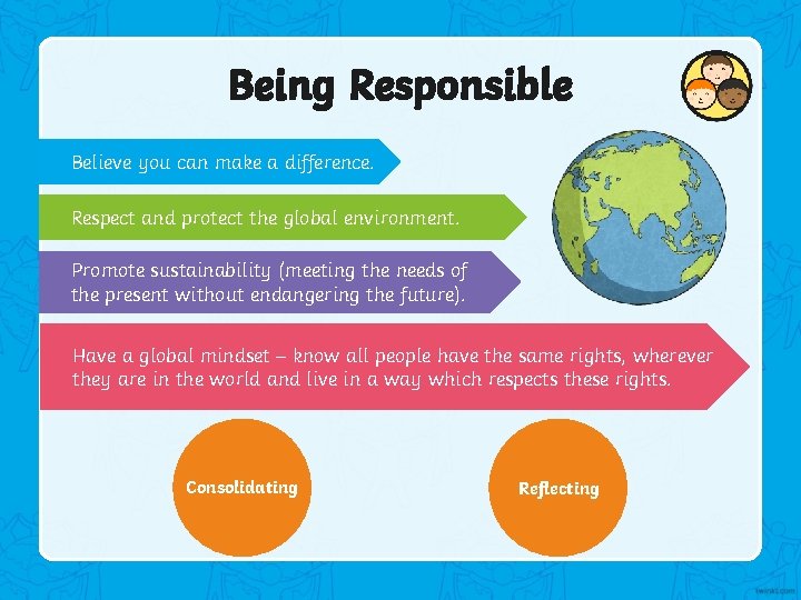 Being Responsible Believe you can make a difference. Respect and protect the global environment.