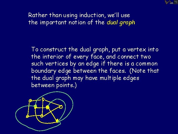 Rather than using induction, we’ll use the important notion of the dual graph To