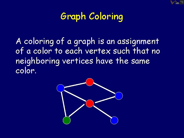 Graph Coloring A coloring of a graph is an assignment of a color to