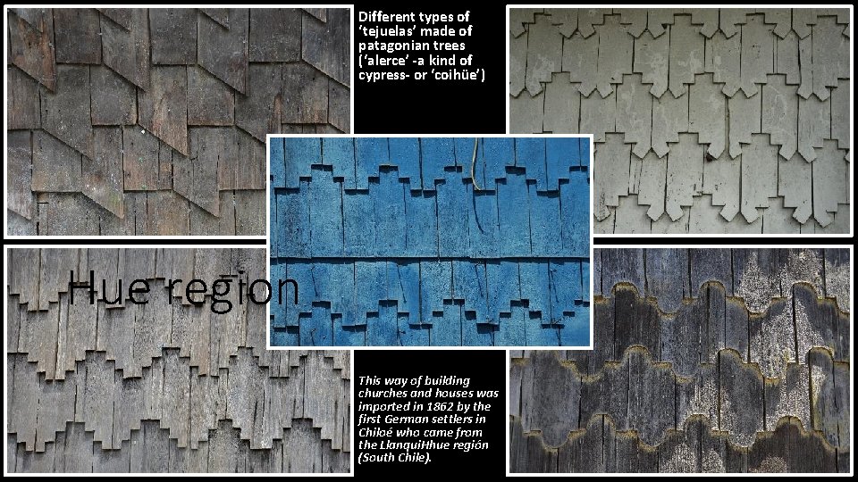 Different types of ‘tejuelas’ made of patagonian trees (‘alerce’ -a kind of cypress- or