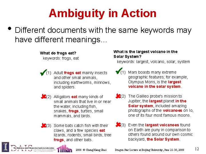 Ambiguity in Action • Different documents with the same keywords may have different meanings…