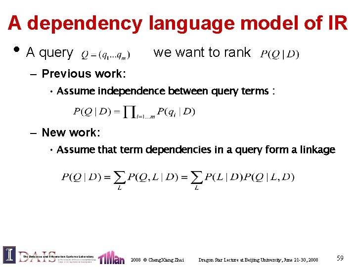 A dependency language model of IR • A query we want to rank –
