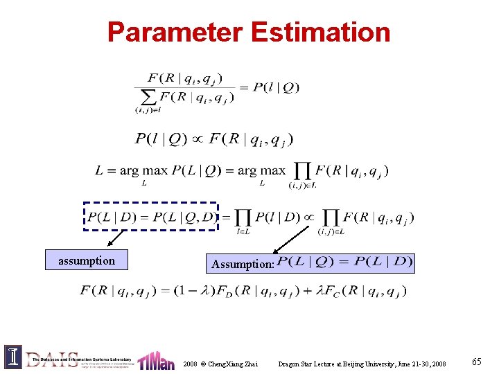 Parameter Estimation assumption Assumption: 2008 © Cheng. Xiang Zhai Dragon Star Lecture at Beijing
