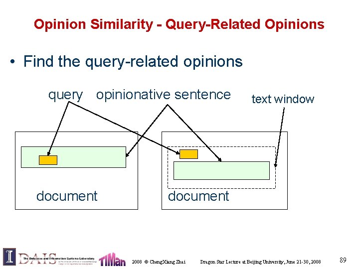 Opinion Similarity - Query-Related Opinions • Find the query-related opinions query opinionative sentence document