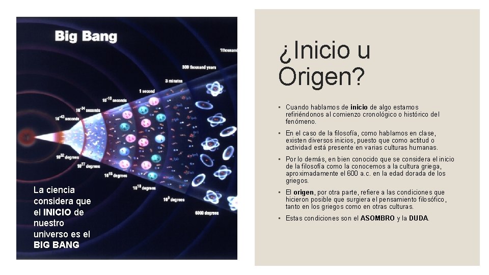 ¿Inicio u Origen? ◦ Cuando hablamos de inicio de algo estamos refiriéndonos al comienzo