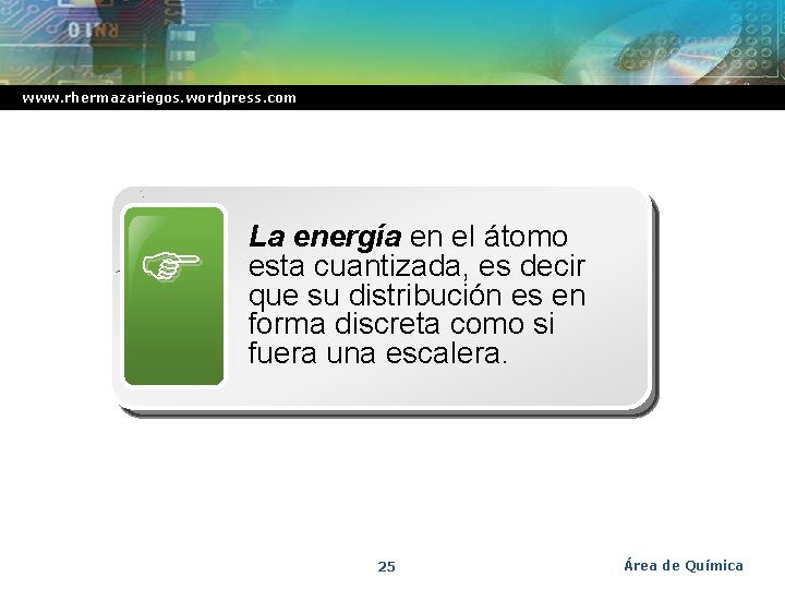 www. rhermazariegos. wordpress. com La energía en el átomo esta cuantizada, es decir que
