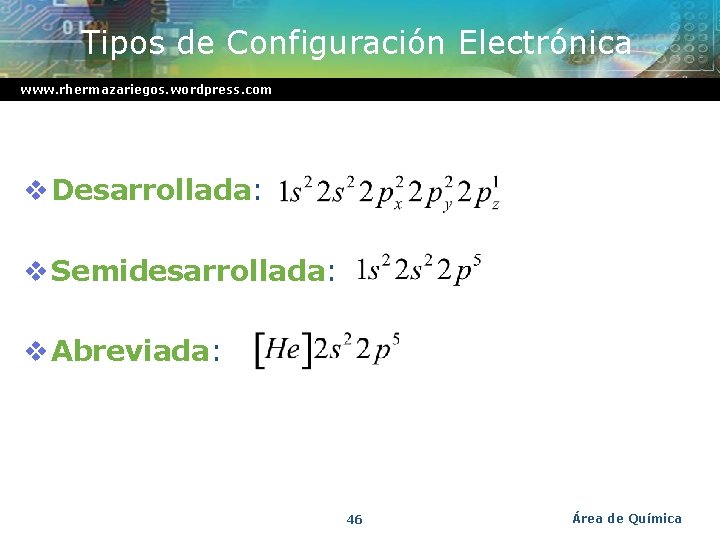 Tipos de Configuración Electrónica www. rhermazariegos. wordpress. com v Desarrollada: v Semidesarrollada: v Abreviada: