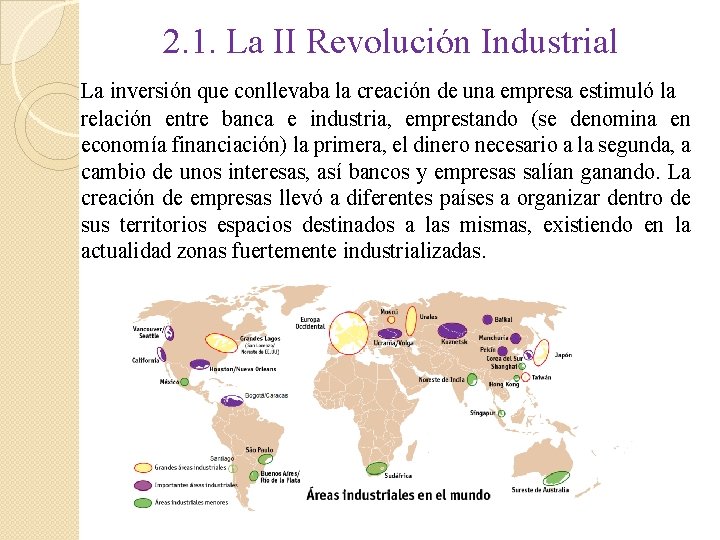 2. 1. La II Revolución Industrial La inversión que conllevaba la creación de una