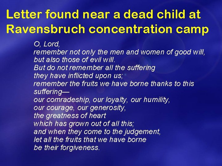 Letter found near a dead child at Ravensbruch concentration camp O, Lord, remember not
