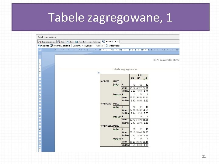 Tabele zagregowane, 1 21 
