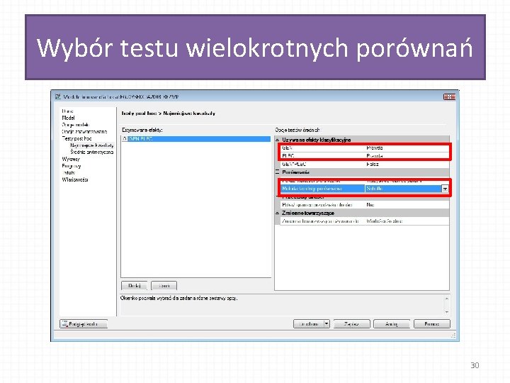 Wybór testu wielokrotnych porównań 30 