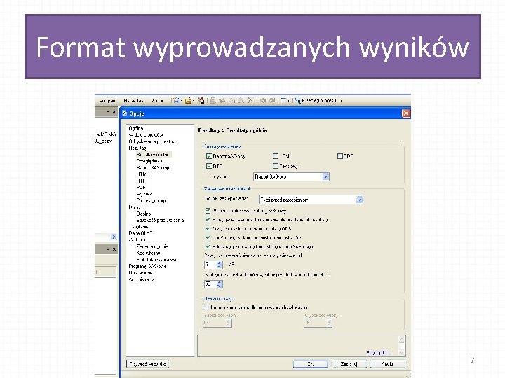 Format wyprowadzanych wyników 7 