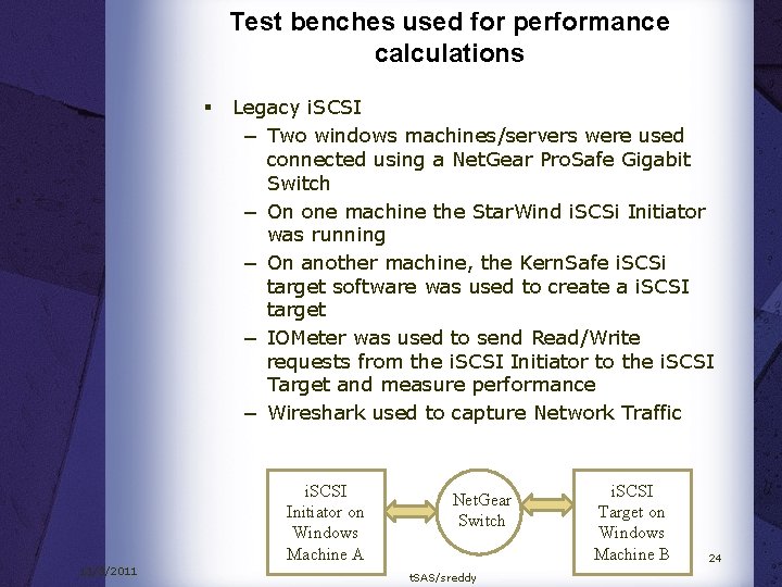 Test benches used for performance calculations § Legacy i. SCSI − Two windows machines/servers