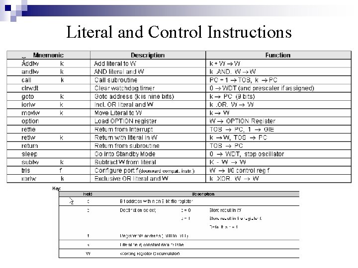 Literal and Control Instructions 