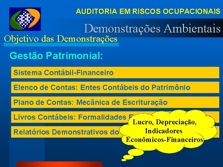 AUDITORIA EM RISCOS OCUPACIONAIS Demonstrações Ambientais Objetivo das Demonstrações Gestão Patrimonial: Sistema Contábil-Financeiro Elenco