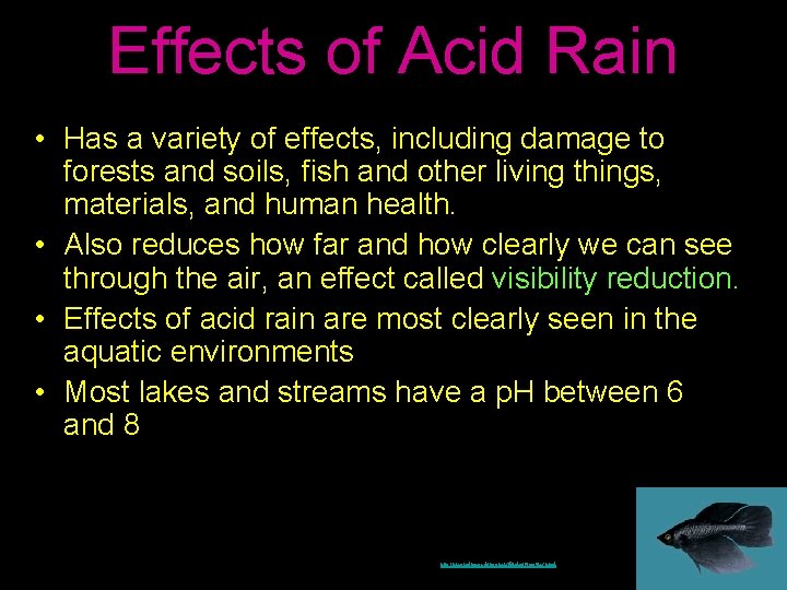 Effects of Acid Rain • Has a variety of effects, including damage to forests