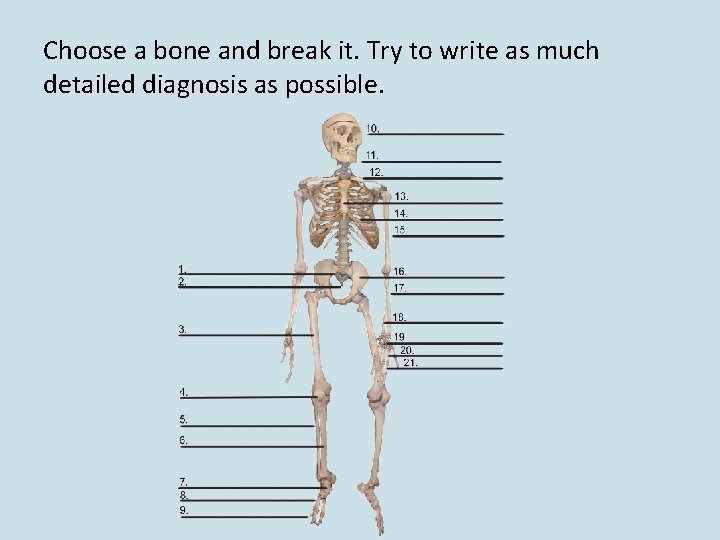 Choose a bone and break it. Try to write as much detailed diagnosis as Choose a bone and break it. Try to write as much detailed diagnosis as