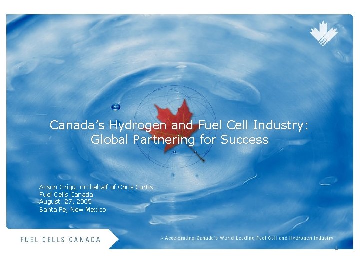 Canada’s Hydrogen and Fuel Cell Industry: Global Partnering for Success Alison Grigg, on behalf