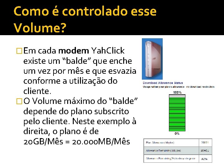 Como é controlado esse Volume? �Em cada modem Yah. Click existe um “balde” que Como é controlado esse Volume? �Em cada modem Yah. Click existe um “balde” que