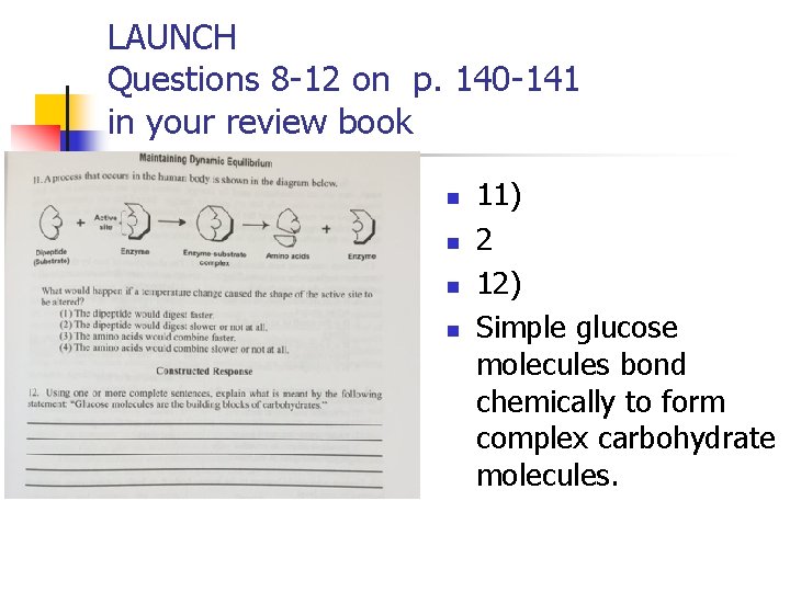 LAUNCH Questions 8 -12 on p. 140 -141 in your review book n n