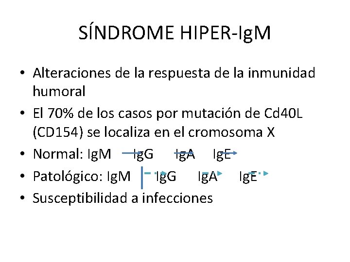 SÍNDROME HIPER-Ig. M • Alteraciones de la respuesta de la inmunidad humoral • El