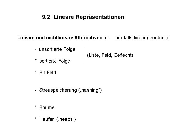 9. 2 Lineare Repräsentationen Lineare und nichtlineare Alternativen ( * = nur falls linear